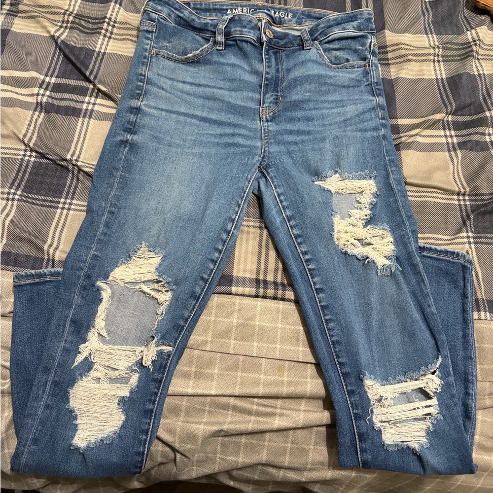 American Eagle Outfitters Women's Ripped Blue Skinny Jeans